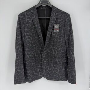 NEW J.Ferrar 360 Stretch Knit Slim Fit Grey Leopard Print Blazer Sz 42 Reg